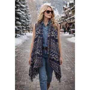 Bob Timberlake Southwestern Fleece Vest Fringe Aztec Print Medium NWT